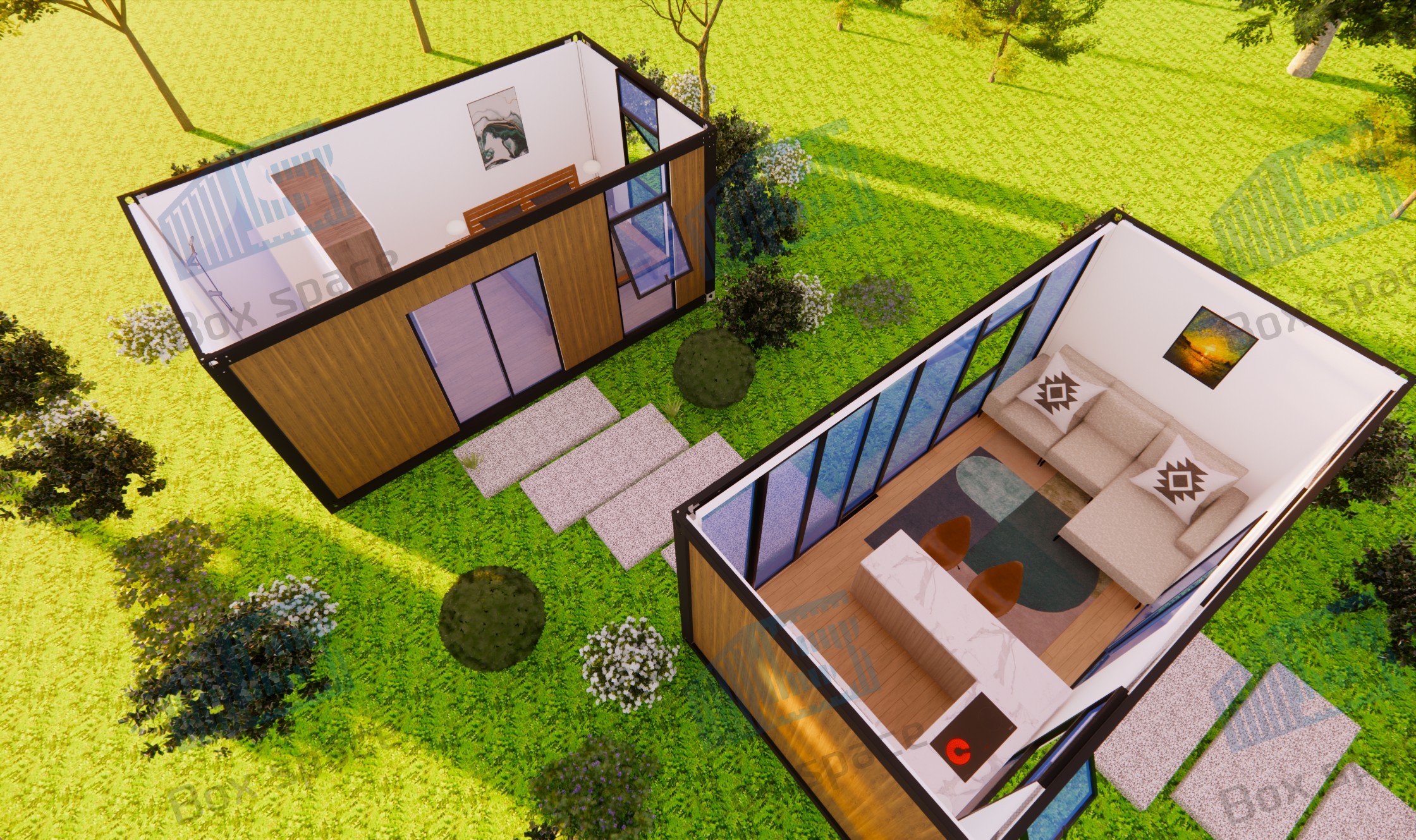 Boxspace Prefab tiny house for backyard 36 sqm modules house with open ...