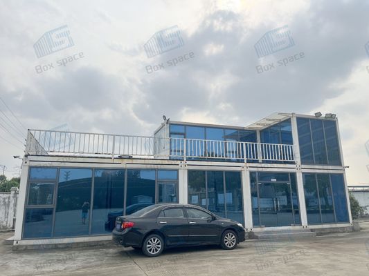 Flat Pack Office Container Two Storey Shipping Container Office With Glass Curtain For Temporary Construction Site