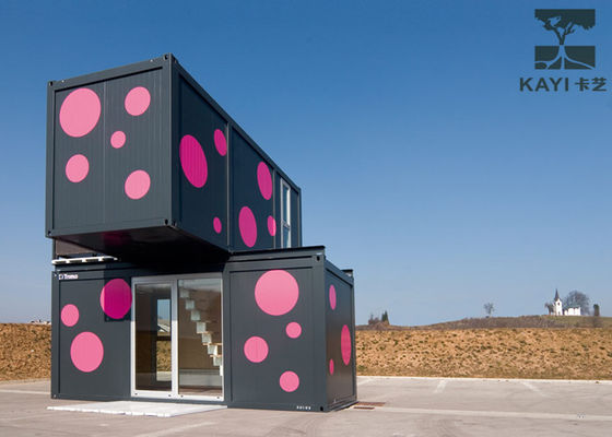 China Pink And Black Prefabricated Container House Temporary Dormitory With Internal Stairs factory